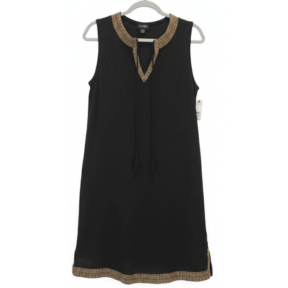 Lord Taylor womens small black shift dress soft modal black tan stretch - Picture 1 of 9
